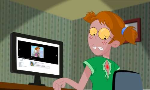 Fotograma de una de las animaciones de la campaña contra el ciberbullying emitida en MetroMadrid